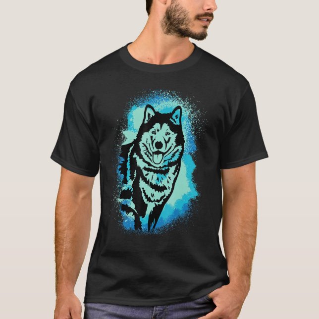 Alaskan Malamute Paint Blue Design Dog Mom Dad_1 T Shirt (Framsida)