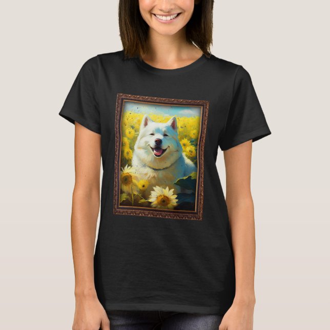 Alaskan Malamute Painting Sunflower Flower Mom Wom T Shirt (Framsida)