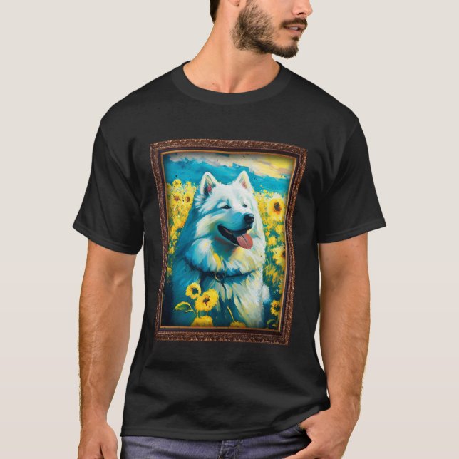 Alaskan Malamute Painting Sunflower Flower Mom Wom T Shirt (Framsida)