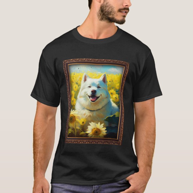 Alaskan Malamute Painting Sunflower Flower Mom Wom T Shirt (Framsida)