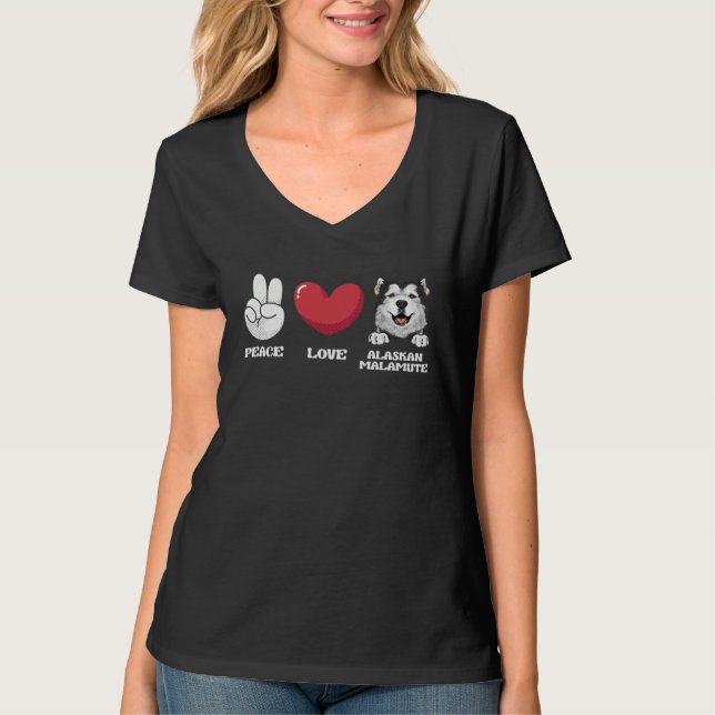 Alaskan Malamute Peace Love Alaskan Malamute T Shirt (Framsida)