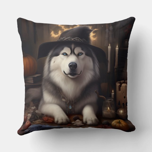Alaskan Malamute Pumpak Halloween Skräckinjagande Kudde (Baksida)
