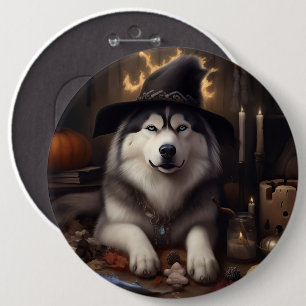 Alaskan Malamute Pumpakål Halloween Skräck Knapp
