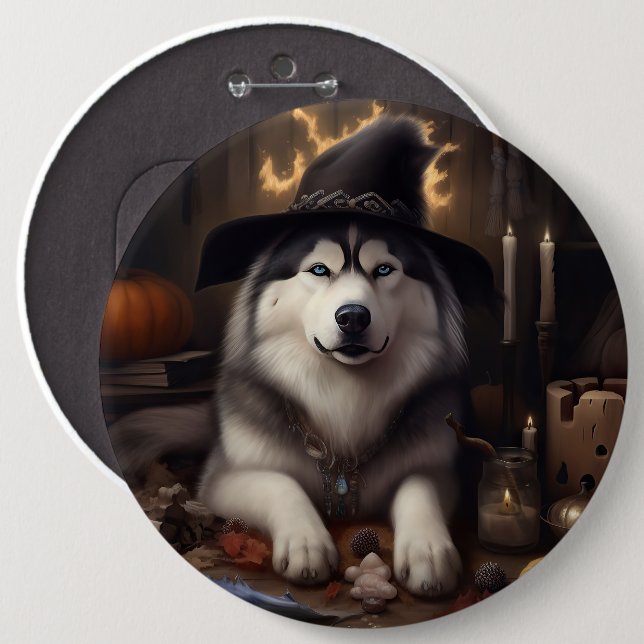 Alaskan Malamute Pumpakål Halloween Skräck Knapp (Framsida & baksida)