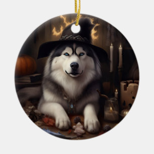 Alaskan Malamute Pumpakål Halloween Skräckinjagand Julgransprydnad Keramik