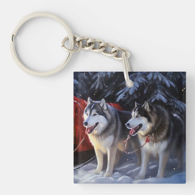 Alaskan Malamute Snöig slädfärd jul  (Framsidan)