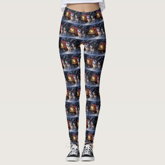 Alaskan Malamute Snöig slädfärd jul  Leggings (Framsida)