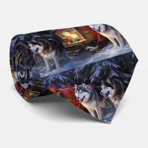 Alaskan Malamute Snöig slädfärd jul Slips