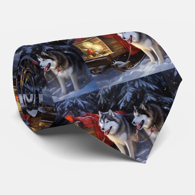 Alaskan Malamute Snöig slädfärd jul  Slips (Rullad)