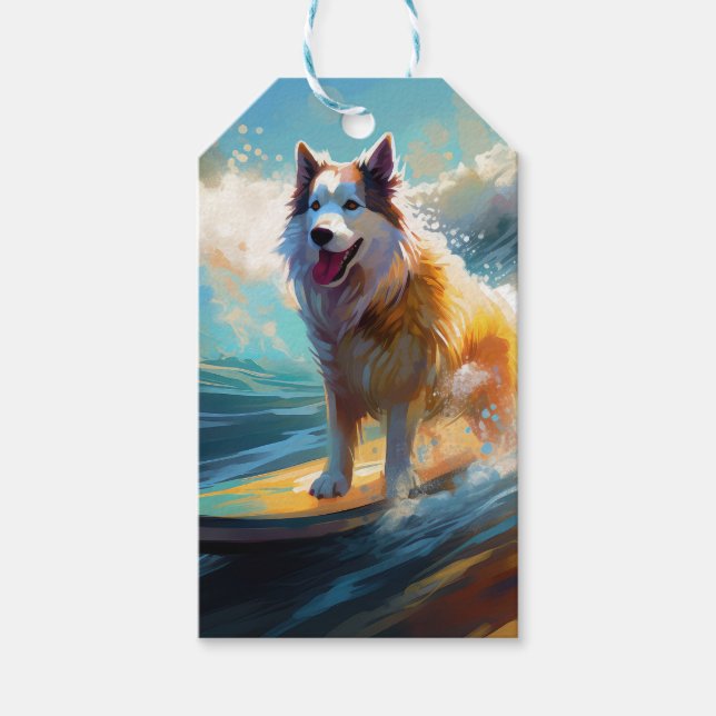 Alaskan Malamute Strand Surfing Målning Presentetikett (Framsidan)