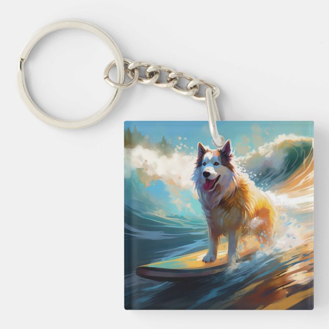 Alaskan Malamute Strand Surfing Skulptur målning b (Framsidan)