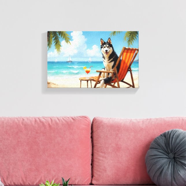 Alaskan Malamute Strandscen Canvastryck (Insitu (Vardagsrum))