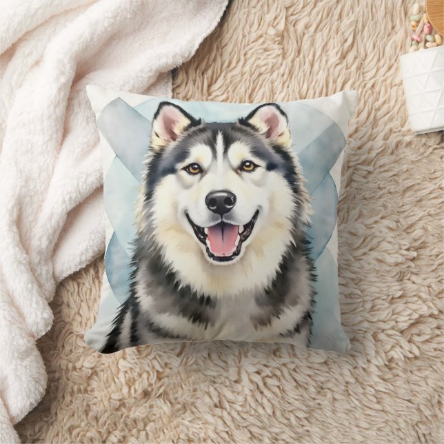 Alaskan Malamute Vattenfärg Geometrisk Husdjur Kon Kudde (Filt)