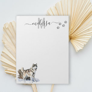 Alaskan Malamute Watercolor Monogram Personlig  Anteckningsblock