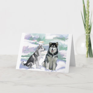 Alaskan Malamute Winter Scene Helgkort