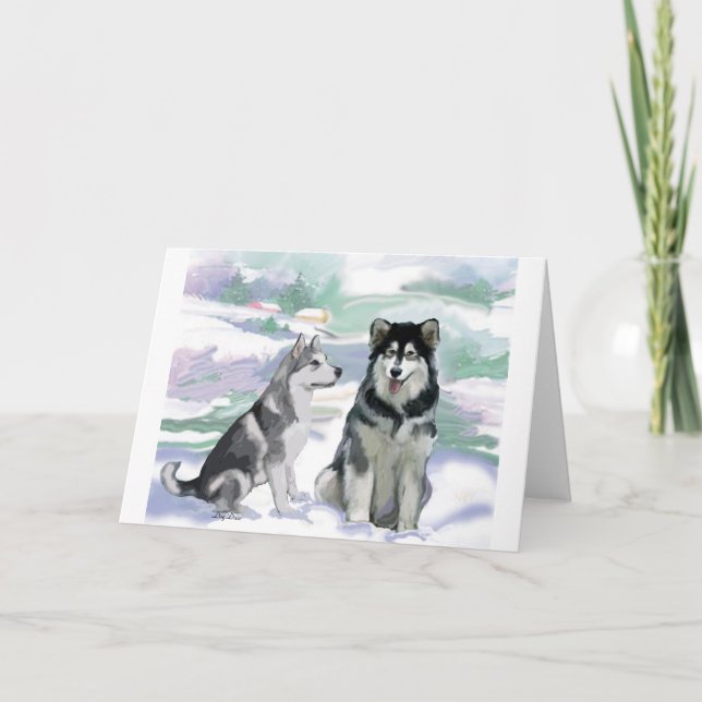 Alaskan Malamute Winter Scene Helgkort (Framsida)