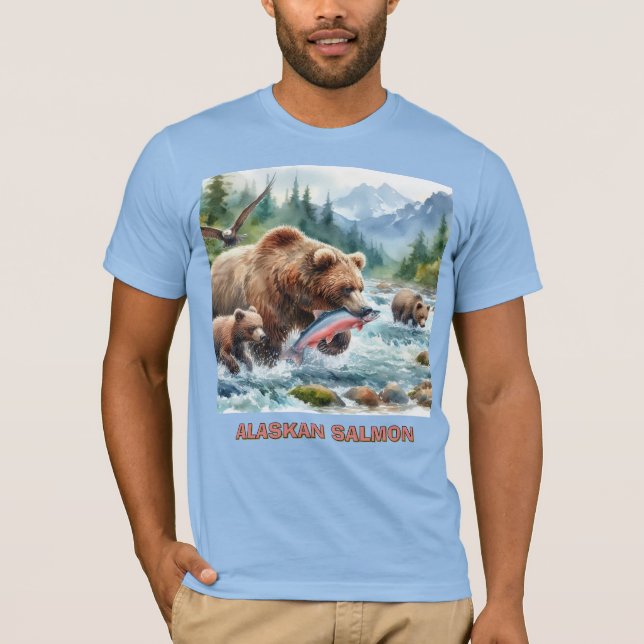 Alaskan Salmon Grizzly Bear Manar T-Shirt (Framsida)