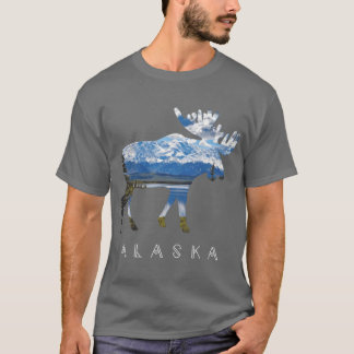 Alaskansk älg med sjöberg souvenirflicka t shirt