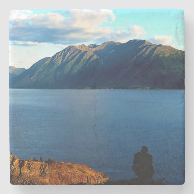 Alaskansk Bay Solnedgång Stenunderlägg (Framsidan)