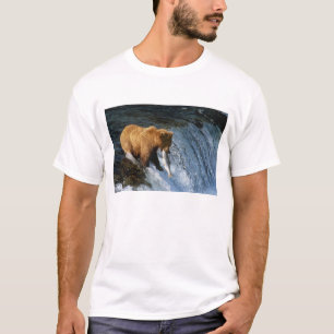 Alaskansk Brunbjörn Fångar Lax vid Brooks T Shirt