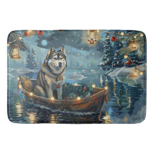 Alaskansk Malamute Julfirande Resa Badrumsmatta