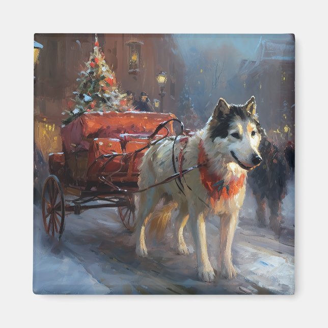 Alaskansk Malamute Julhögtidssäsong Magnet (Framsidan)
