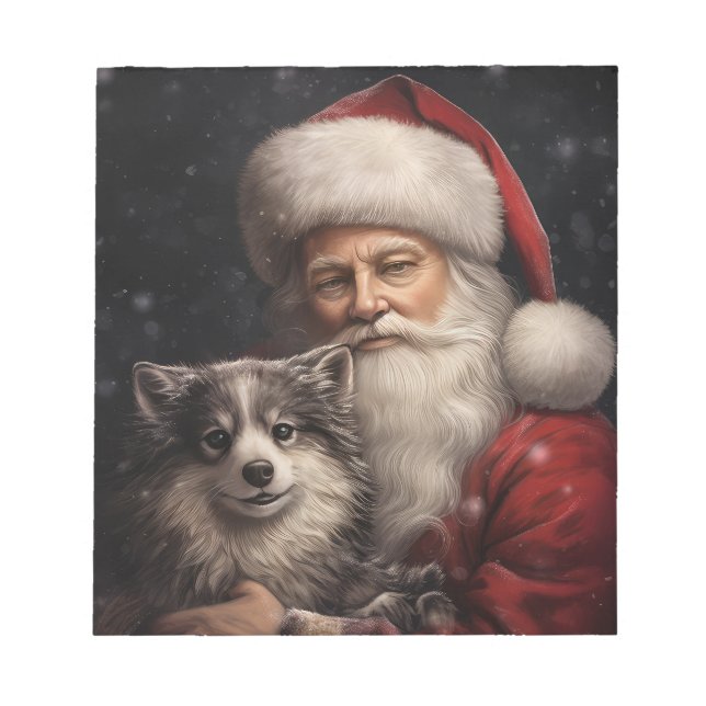 Alaskansk Malamute med Tomte Jul Anteckningsblock (Framsida)