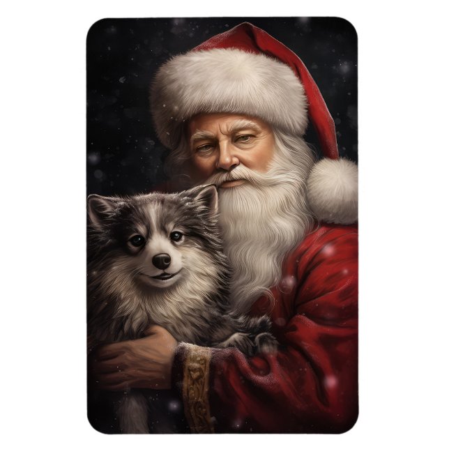 Alaskansk Malamute med Tomte Jul Magnet (Vertikal)