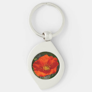 Alaskansk röd vallmo färgrik blomma swirl silverfärgad nyckelring