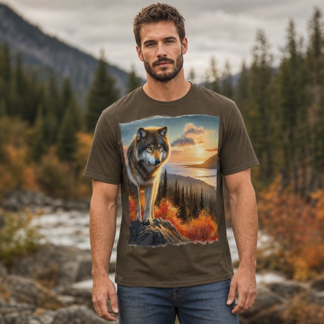 Alaskansk Timmer Varg Höstsäsong Mäns T Shirt (Skapare uppladdad)