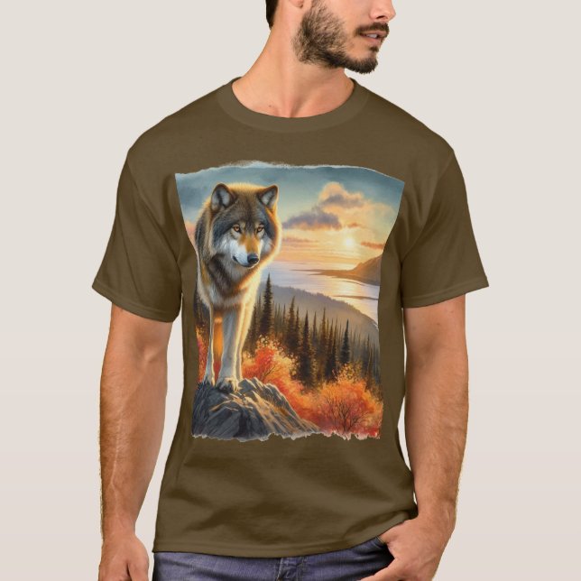 Alaskansk Timmer Varg Höstsäsong Mäns T Shirt (Framsida)