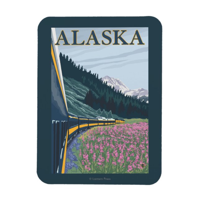 AlaskaRailroad och Fireweed Vintage resor Magnet (Vertikal)