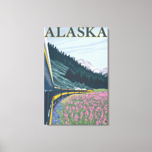 AlaskaRailroad och Fireweedvintage resor Canvastryck