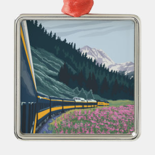AlaskaRailroad och Fireweedvintage resor Julgransprydnad Metall