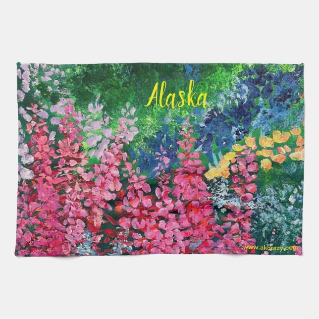 Alaskas berg och Fireweed Kitchen Towel Kökshandduk (Horisontell)