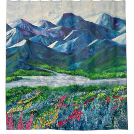Alaskas berg och Fireweed Shower Curtain