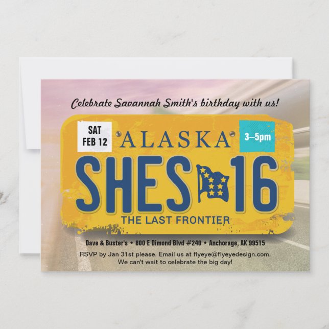 Alaskas licensinbjudan för flicka 16:e födelsedage inbjudningar (Framsida)