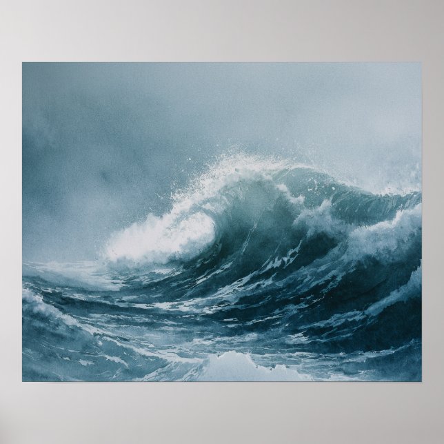 Alaskiska Stormiga Hav Akvarell Poster (Framsidan)