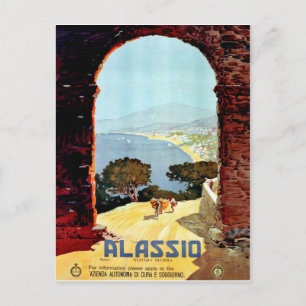 Alassios kust, Italien, vy från bågen, vintage Vykort