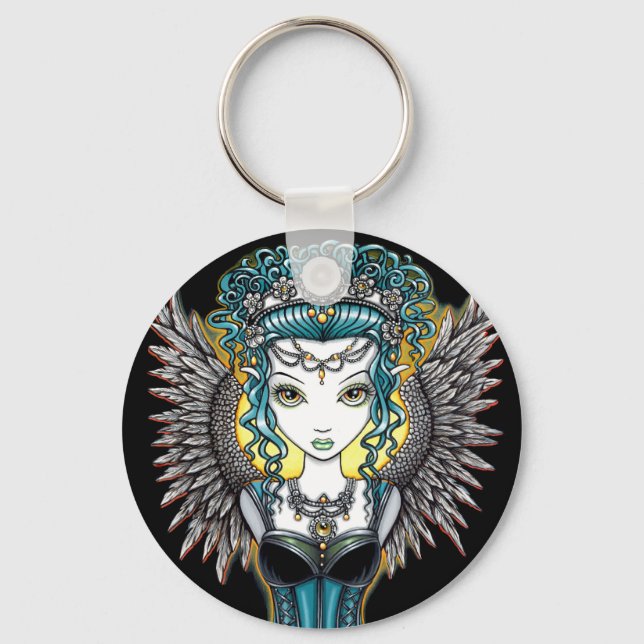 ’Alaura’ Gothic Guardian Angel Keychain Nyckelring (Framsida)