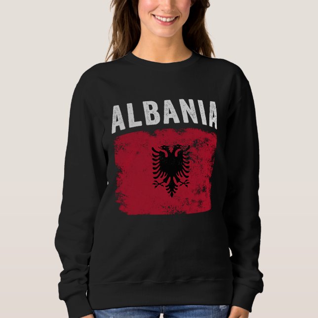 Albania Flag Distressed  Men Women Kids  Albanian  T Shirt (Framsida)