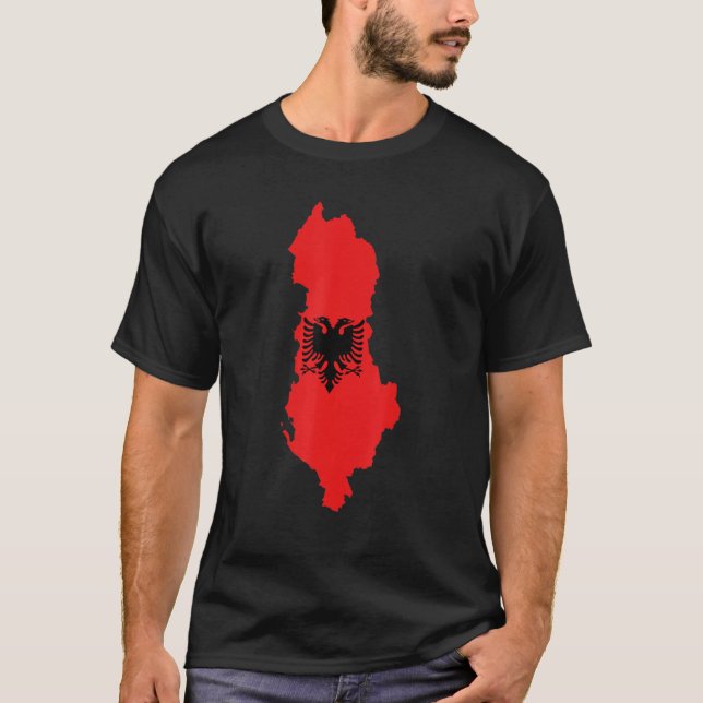 Albania flag in Albania outline Albania T Shirt (Framsida)