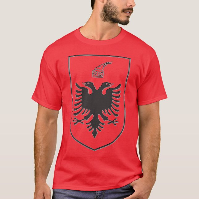 Albania State Emblem Black Steel Tee Shirt (Framsida)