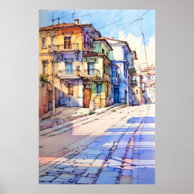 Albania Tirana Old Street Painting Poster (Framsidan)