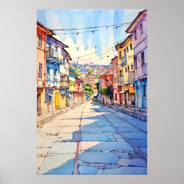 Albania Tirana Old Street Painting Poster (Framsidan)