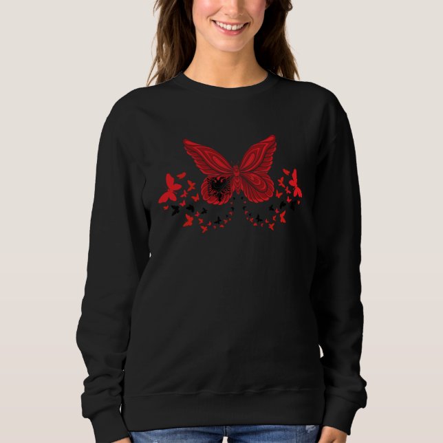 Albanian Albania Albanian Flag Butterflies T Shirt (Framsida)