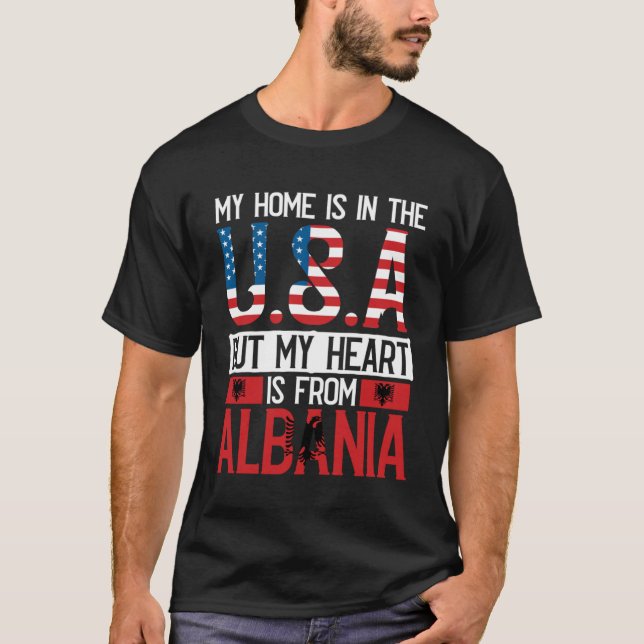 Albanian Roots American Flag Albania Heritage T Shirt (Framsida)