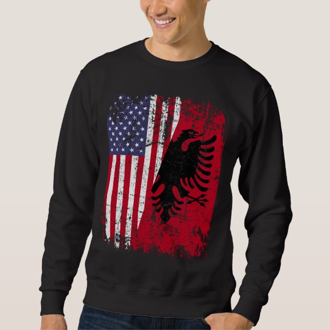 ALBANIAN ROOTS Red Eagle, halv amerikansk ALBANIA  Lång Ärmad Tröja (Framsida)