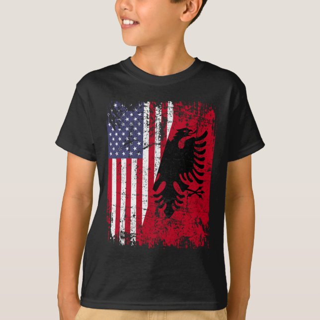ALBANIAN ROOTS Red Eagle, halv amerikansk ALBANIA  T Shirt (Framsida)