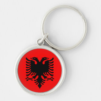 Albanien - albansk flagga rund silverfärgad nyckelring